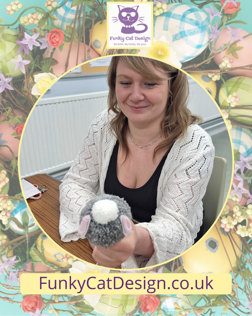 Easter wreath workshops - image of a finished bunny's bum pom pom