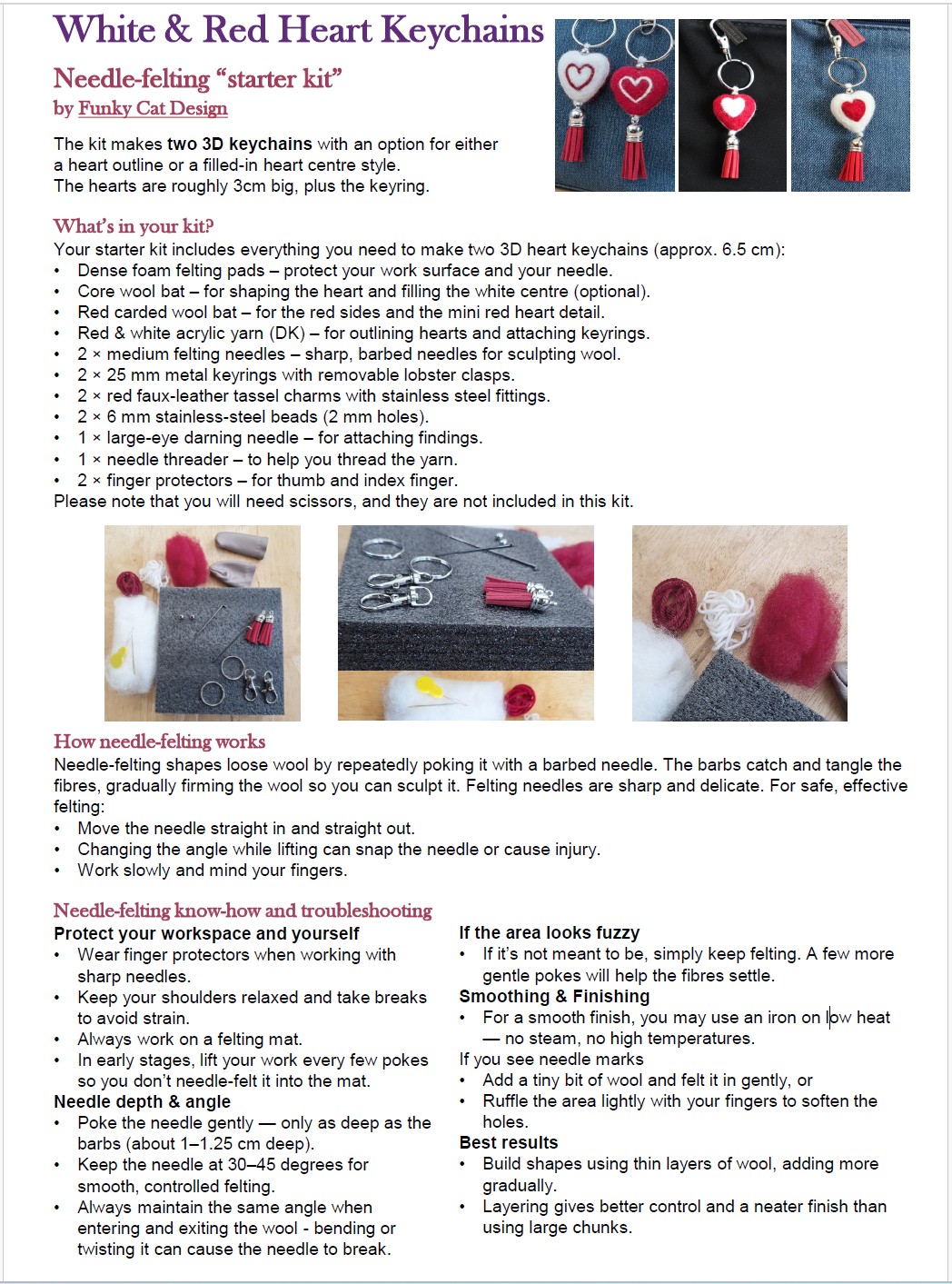 Heart key chain - needle felting kit instructions (page 1)