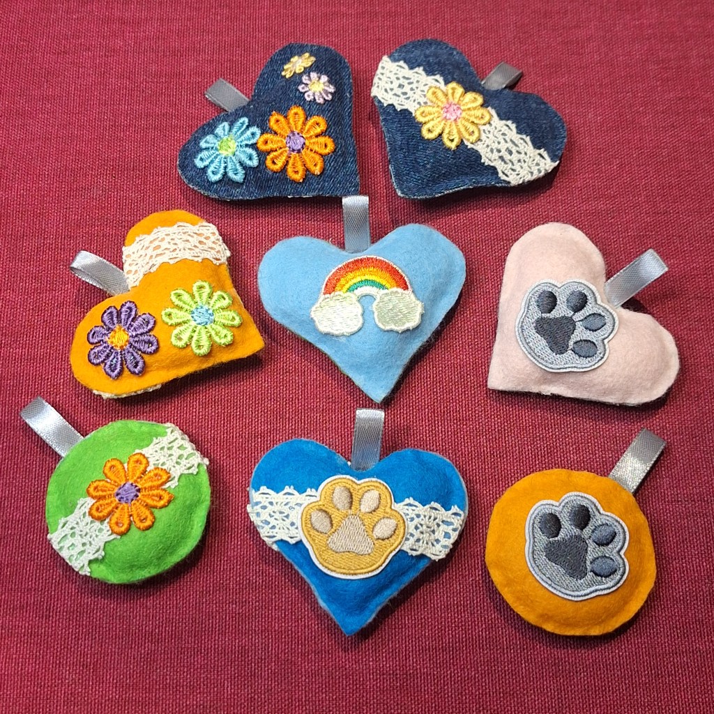 Denim and felt pocket hugs, keychains