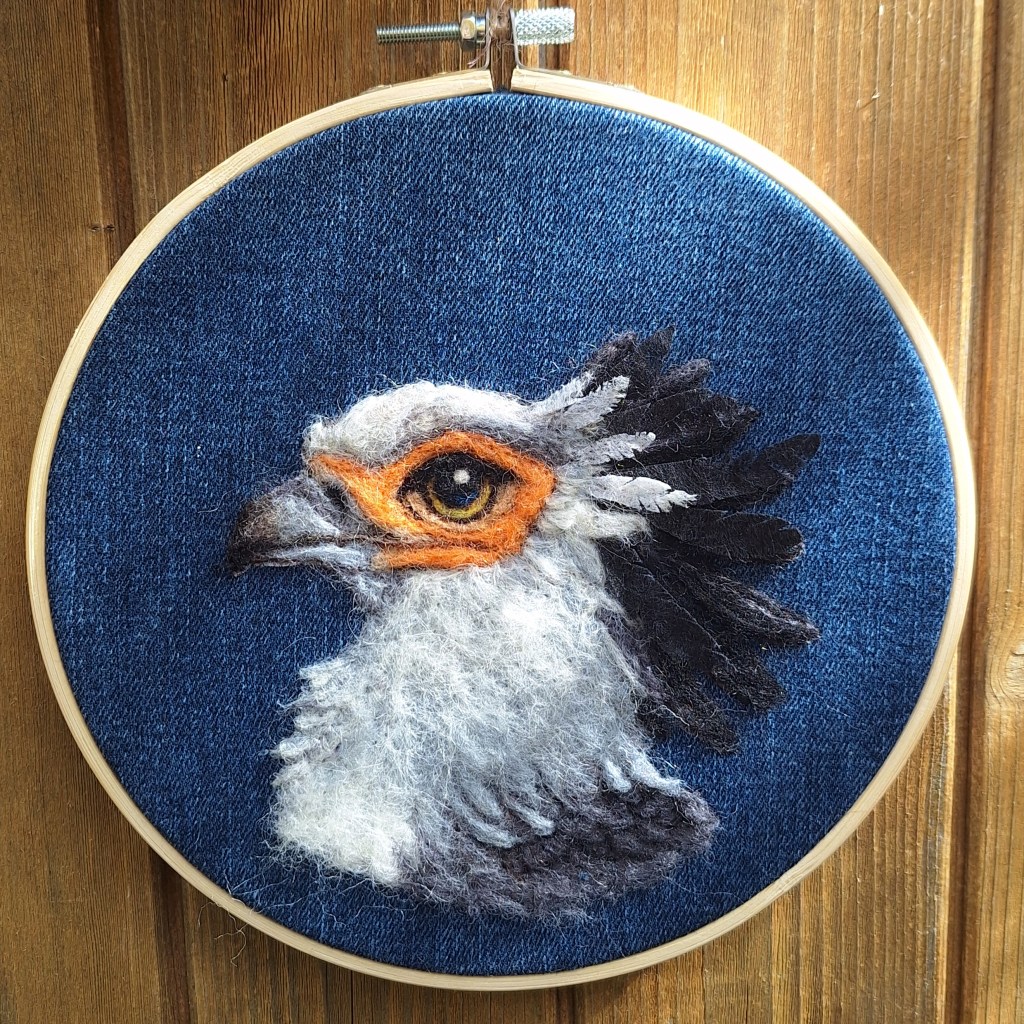 Needle-felted secretary bird