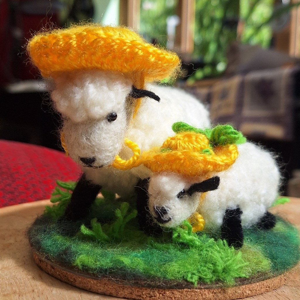 Needle-felted ewe with lamb