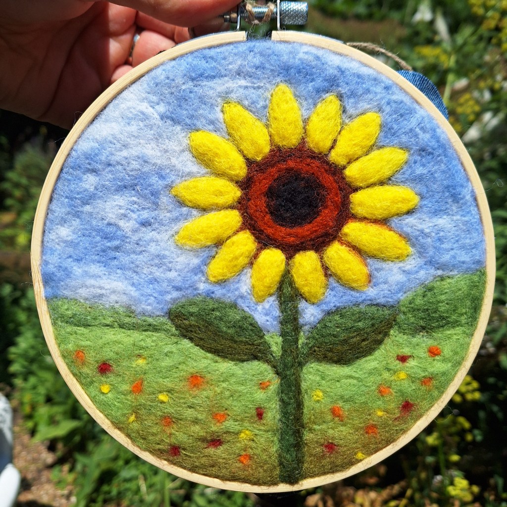 Needle-felted sunflower picture