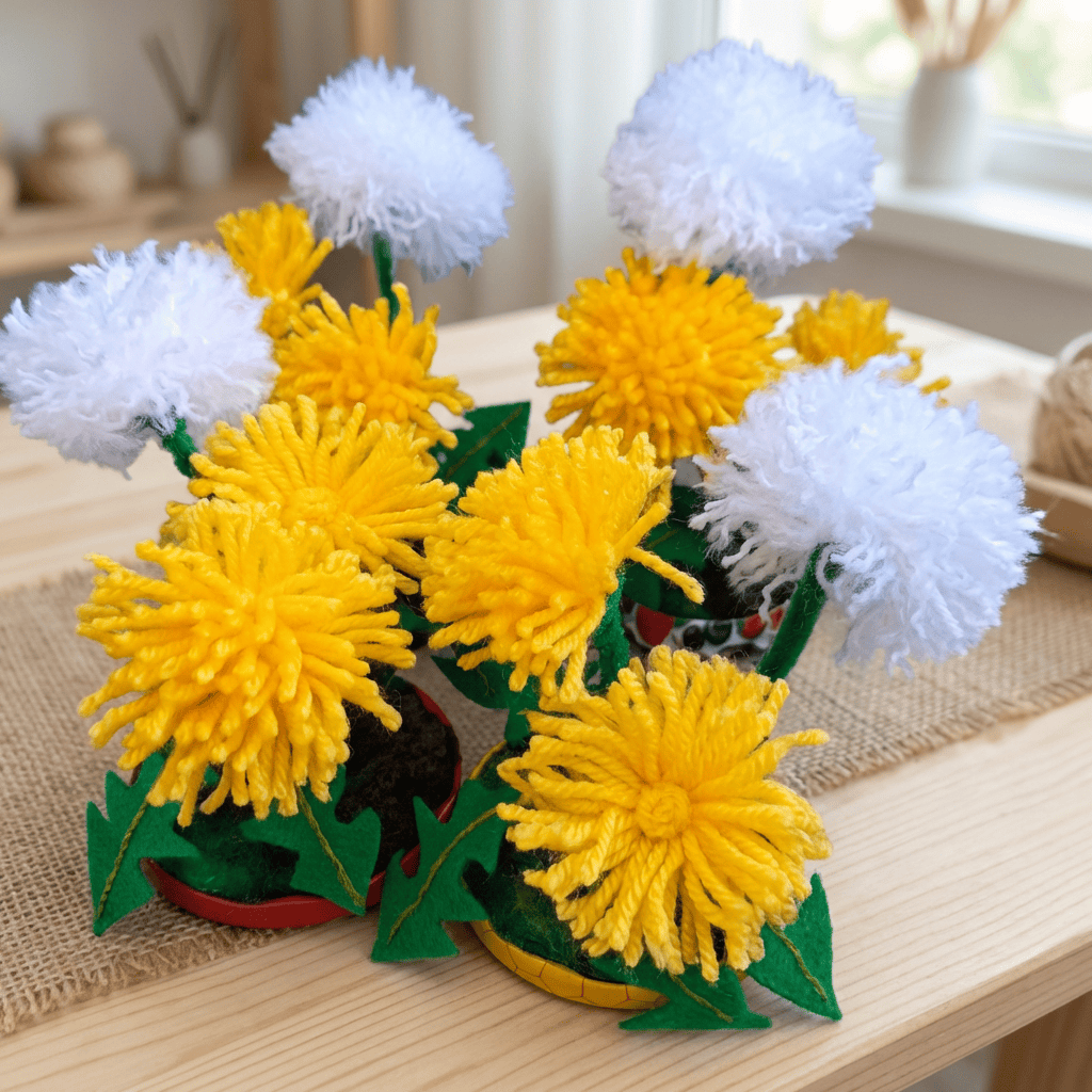 Yarn pom pom dandelions